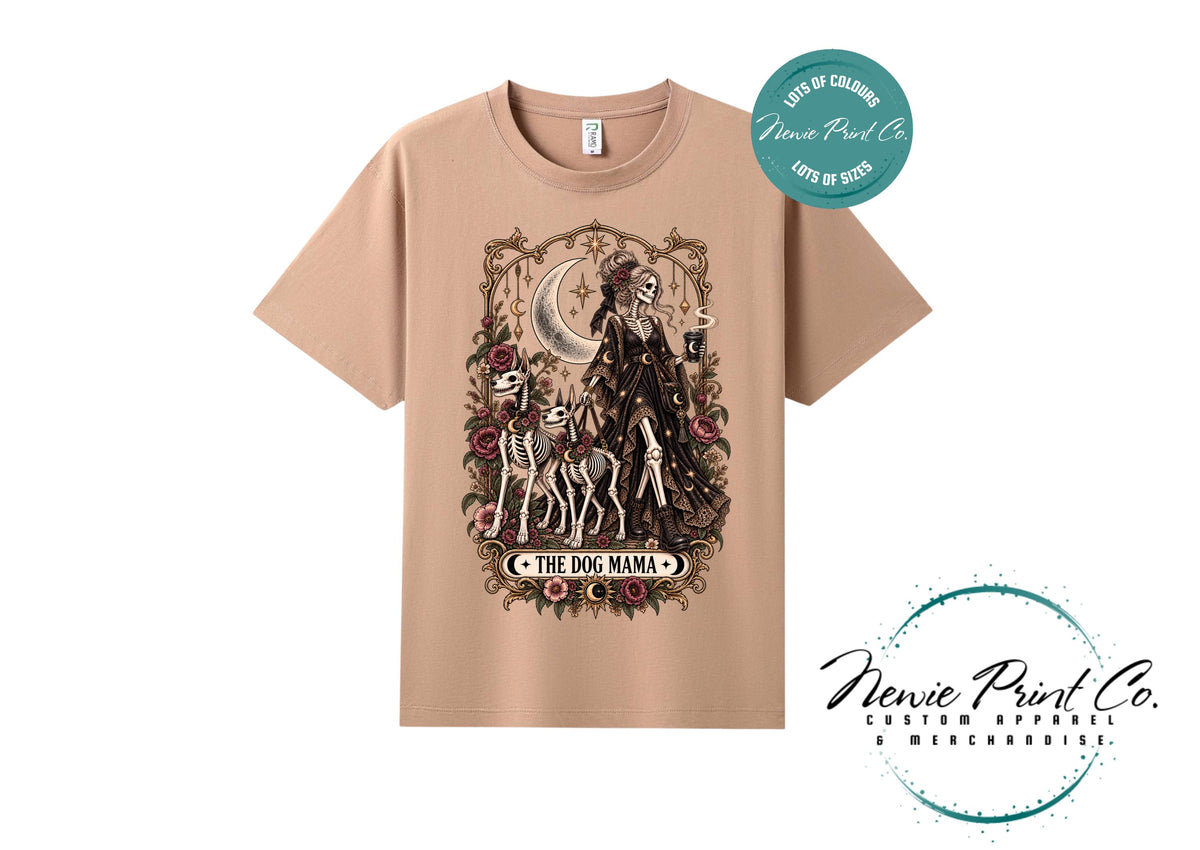 Dog Mama Skeleton T-Shirt, Gothic Dog Mum Tee, Tarot Lover Shirt, Witchy Dog Lover Gift, Alternative Graphic Tee