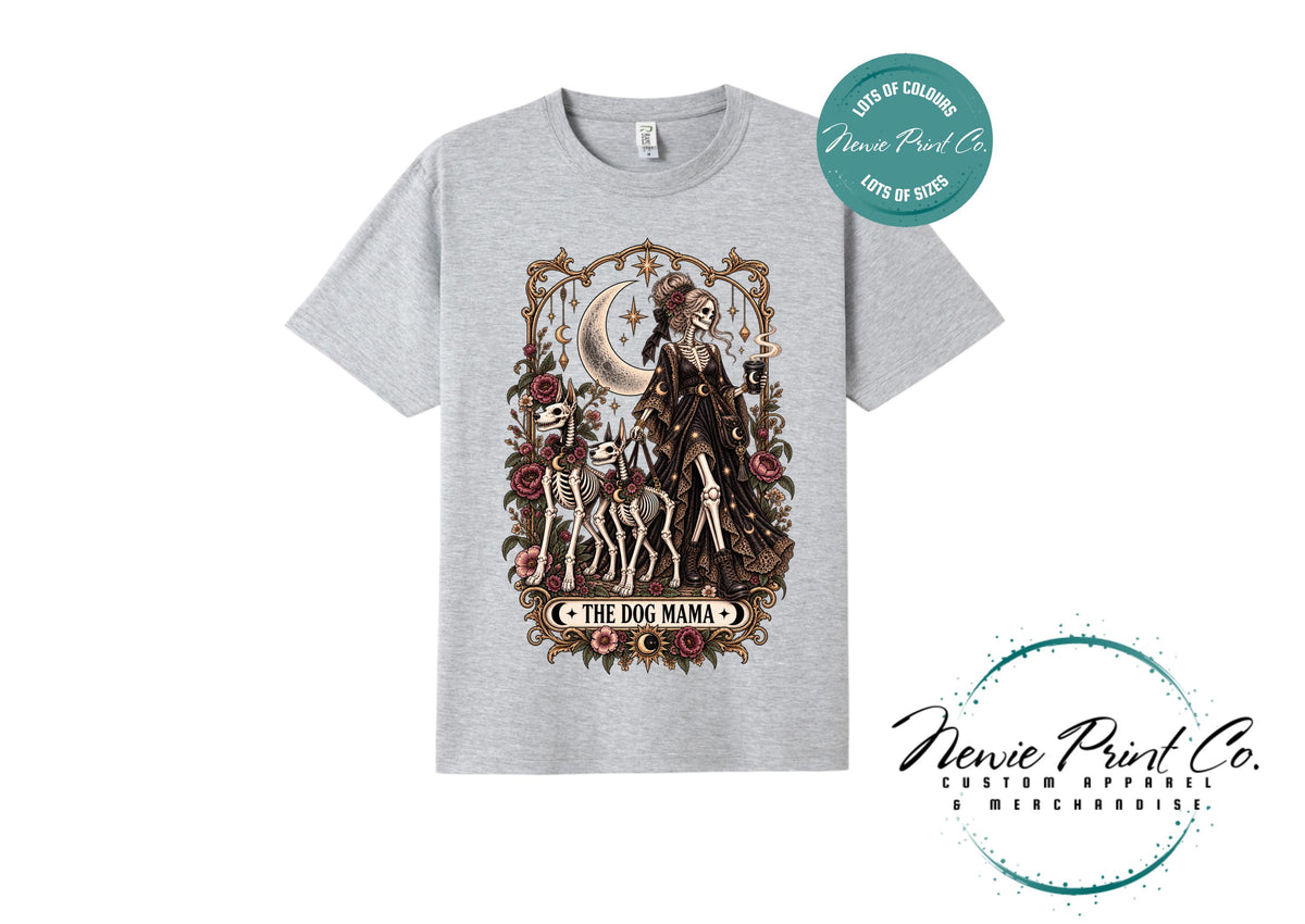 Dog Mama Skeleton T-Shirt, Gothic Dog Mum Tee, Tarot Lover Shirt, Witchy Dog Lover Gift, Alternative Graphic Tee