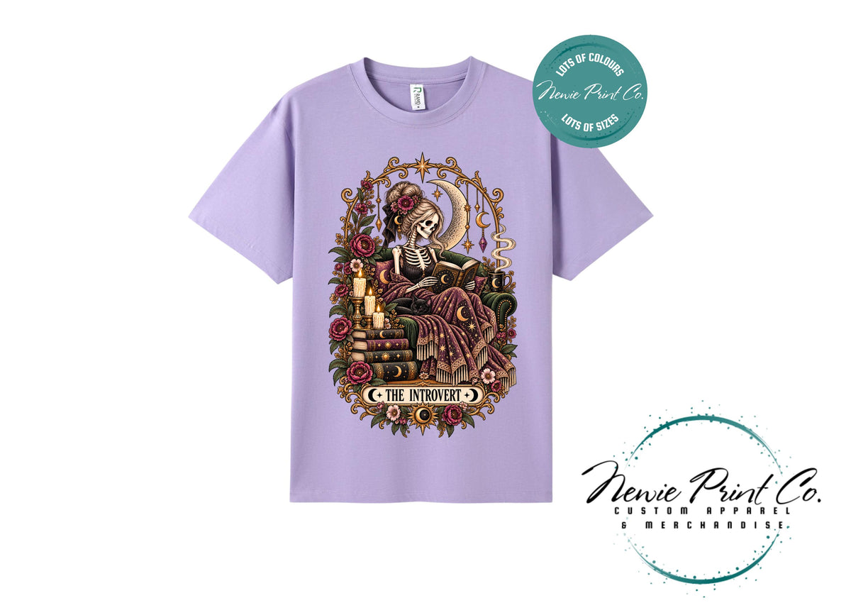 Introvert Book Lover T-Shirt, Gothic Skeleton Reading Tee, Dark Academia Shirt, Witchy Bookish Graphic Tee, Gift for Readers