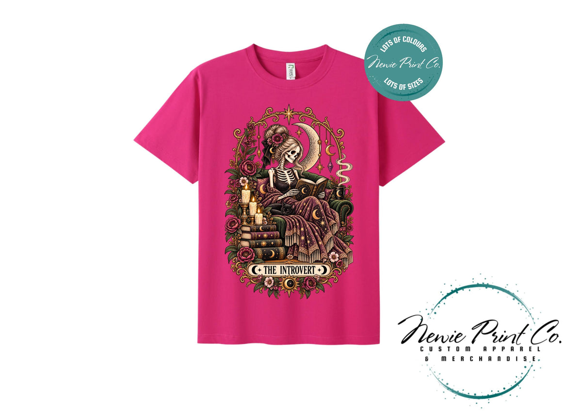 Introvert Book Lover T-Shirt, Gothic Skeleton Reading Tee, Dark Academia Shirt, Witchy Bookish Graphic Tee, Gift for Readers