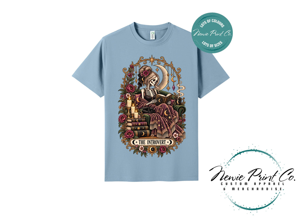 Introvert Book Lover T-Shirt, Gothic Skeleton Reading Tee, Dark Academia Shirt, Witchy Bookish Graphic Tee, Gift for Readers
