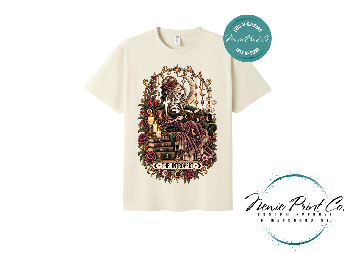 Introvert Book Lover T-Shirt, Gothic Skeleton Reading Tee, Dark Academia Shirt, Witchy Bookish Graphic Tee, Gift for Readers