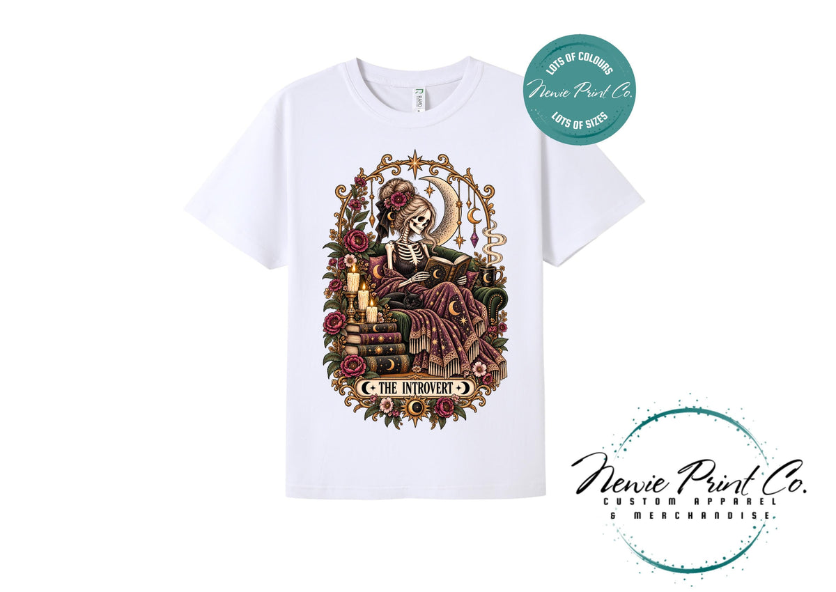 Introvert Book Lover T-Shirt, Gothic Skeleton Reading Tee, Dark Academia Shirt, Witchy Bookish Graphic Tee, Gift for Readers