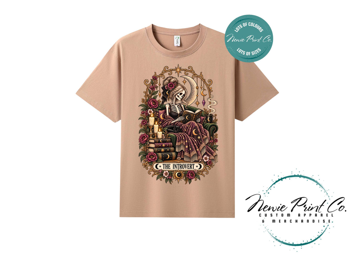Introvert Book Lover T-Shirt, Gothic Skeleton Reading Tee, Dark Academia Shirt, Witchy Bookish Graphic Tee, Gift for Readers