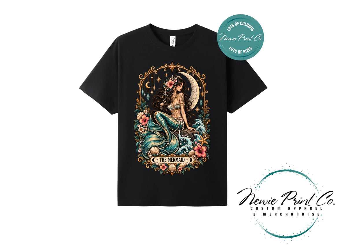 Mermaid Tarot T-Shirt, Vintage Celestial Graphic Tee, Boho Ocean Lover Shirt, Mystical Mermaid Gift