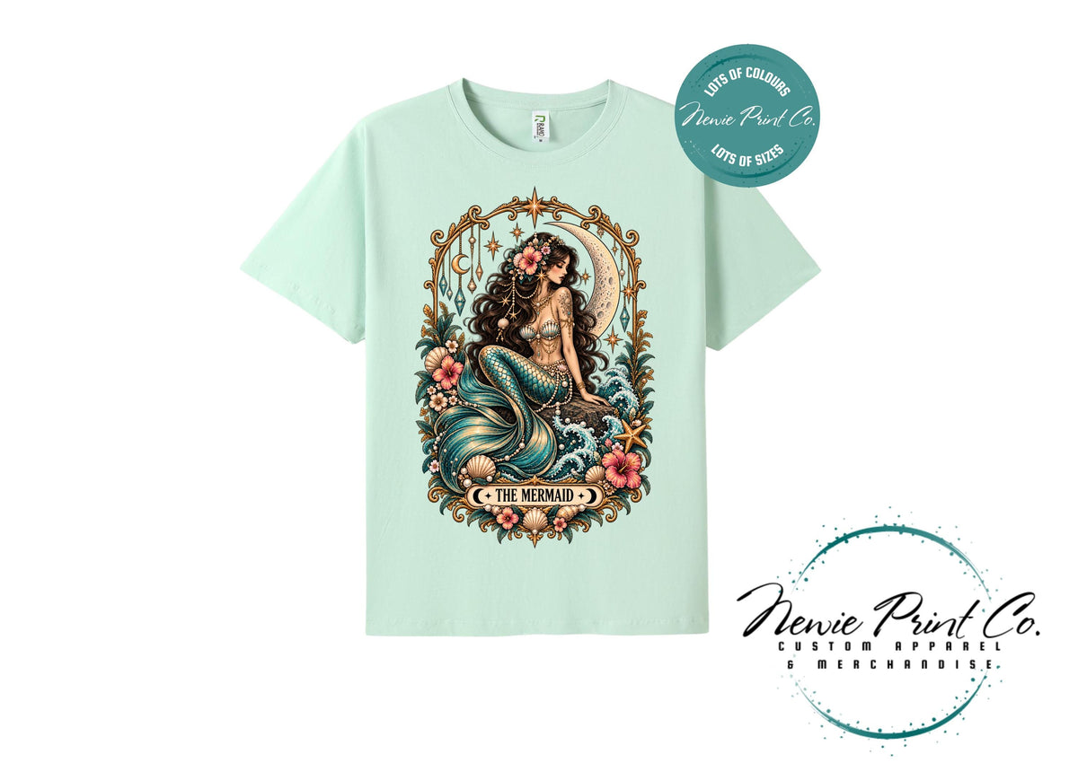 Mermaid Tarot T-Shirt, Vintage Celestial Graphic Tee, Boho Ocean Lover Shirt, Mystical Mermaid Gift