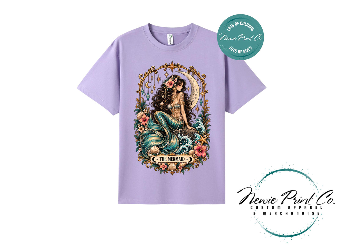 Mermaid Tarot T-Shirt, Vintage Celestial Graphic Tee, Boho Ocean Lover Shirt, Mystical Mermaid Gift