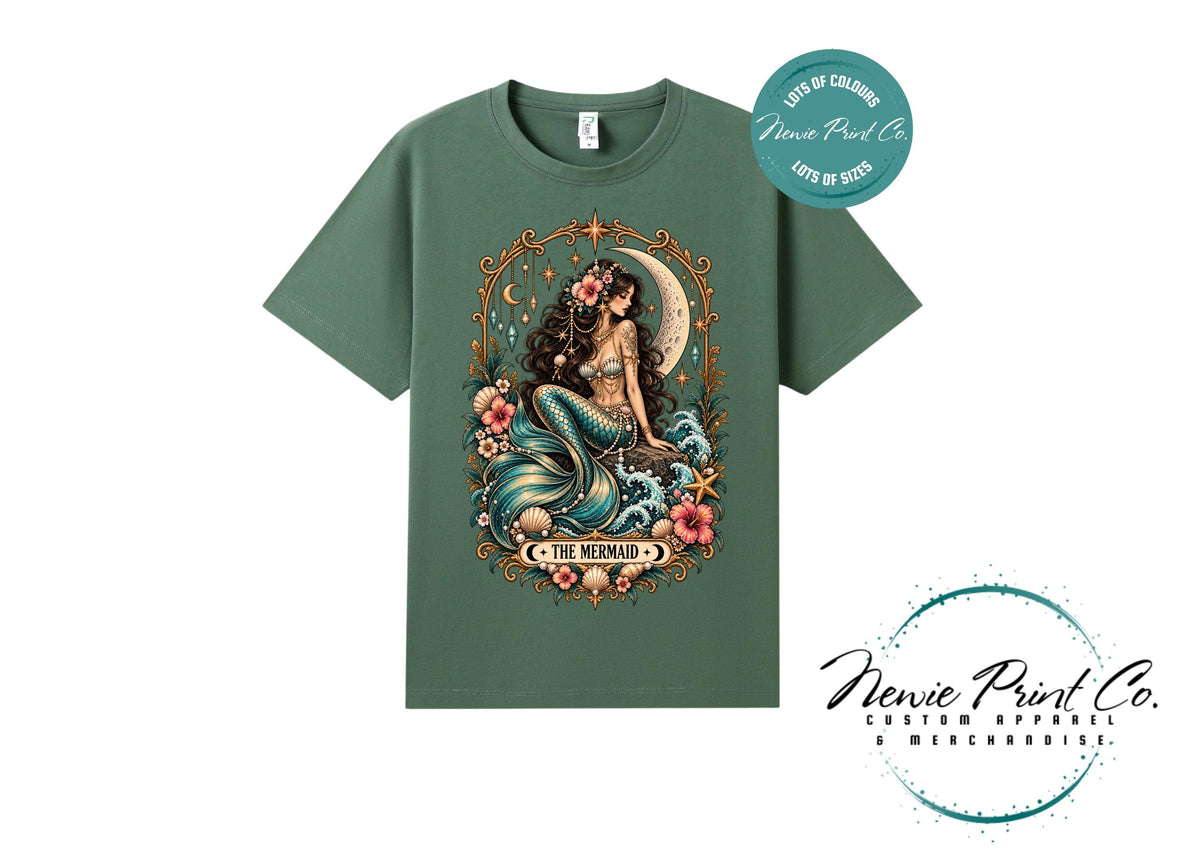 Mermaid Tarot T-Shirt, Vintage Celestial Graphic Tee, Boho Ocean Lover Shirt, Mystical Mermaid Gift