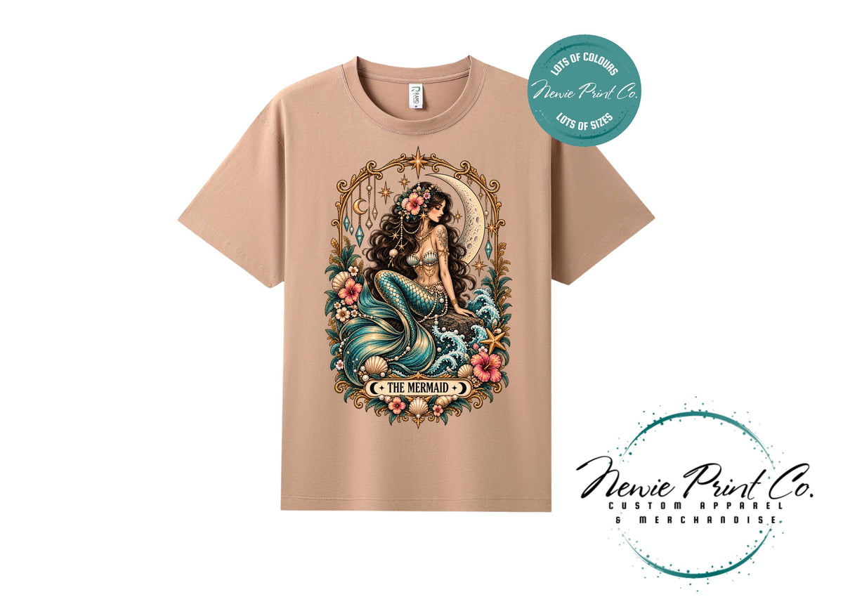 Mermaid Tarot T-Shirt, Vintage Celestial Graphic Tee, Boho Ocean Lover Shirt, Mystical Mermaid Gift