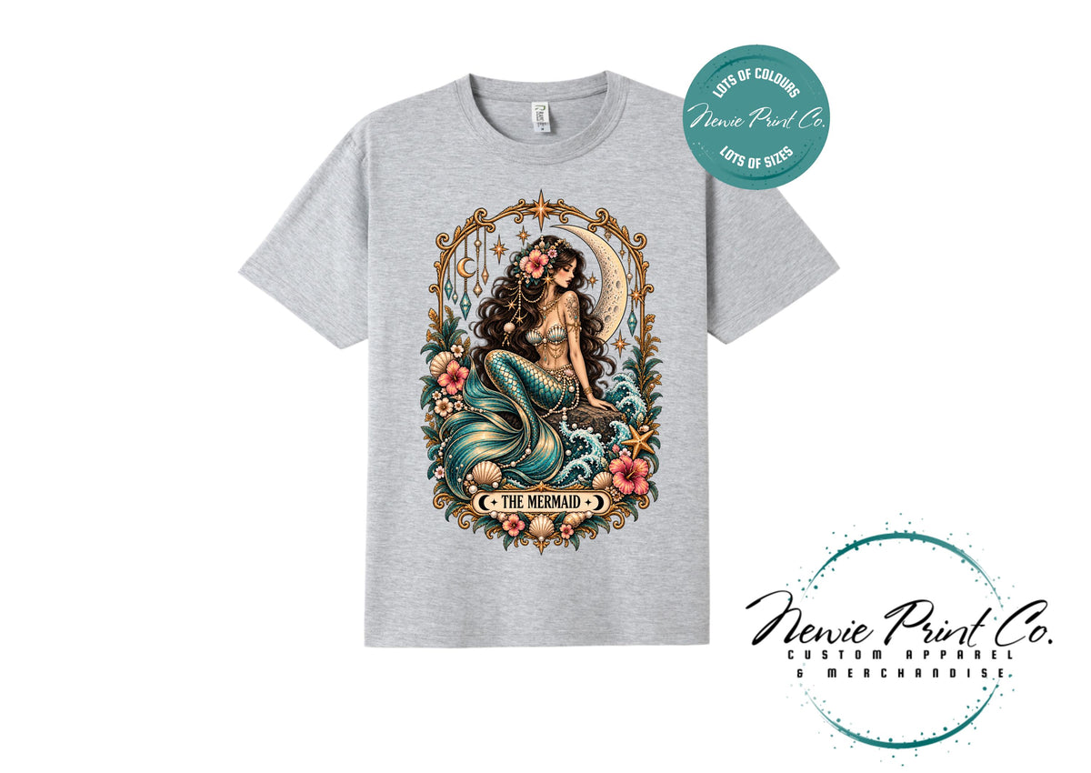 Mermaid Tarot T-Shirt, Vintage Celestial Graphic Tee, Boho Ocean Lover Shirt, Mystical Mermaid Gift