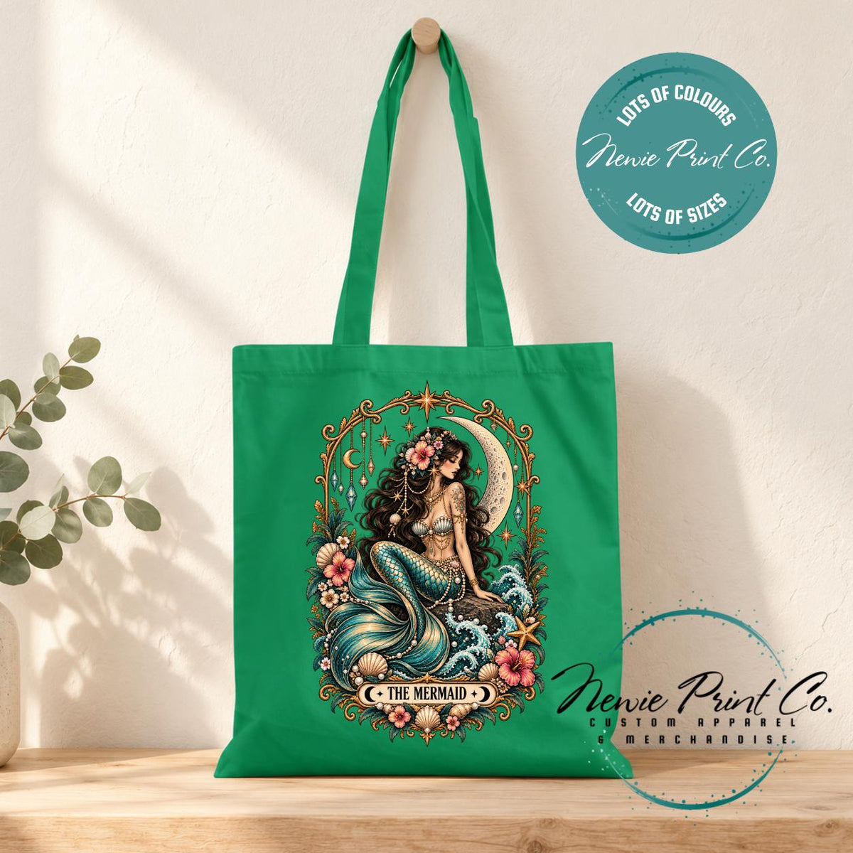Mermaid Tarot Tote Bag, Celestial Ocean Lover Shopper, Boho Coastal Book Bag, Mystical Mermaid Gift