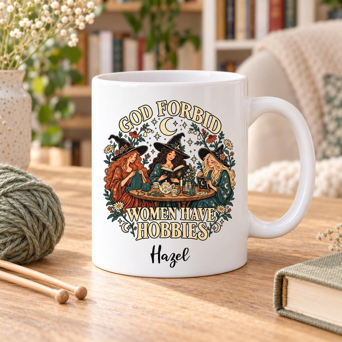 God Forbid Women Have Hobbies Mug, Reading Witches Coffee Cup, Vintage Botanical Design, Funny Witch Gift