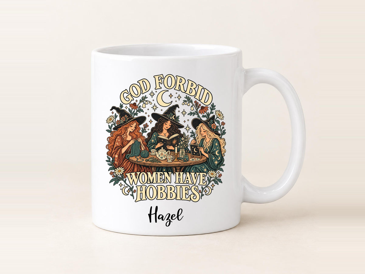 God Forbid Women Have Hobbies Mug, Reading Witches Coffee Cup, Vintage Botanical Design, Funny Witch Gift