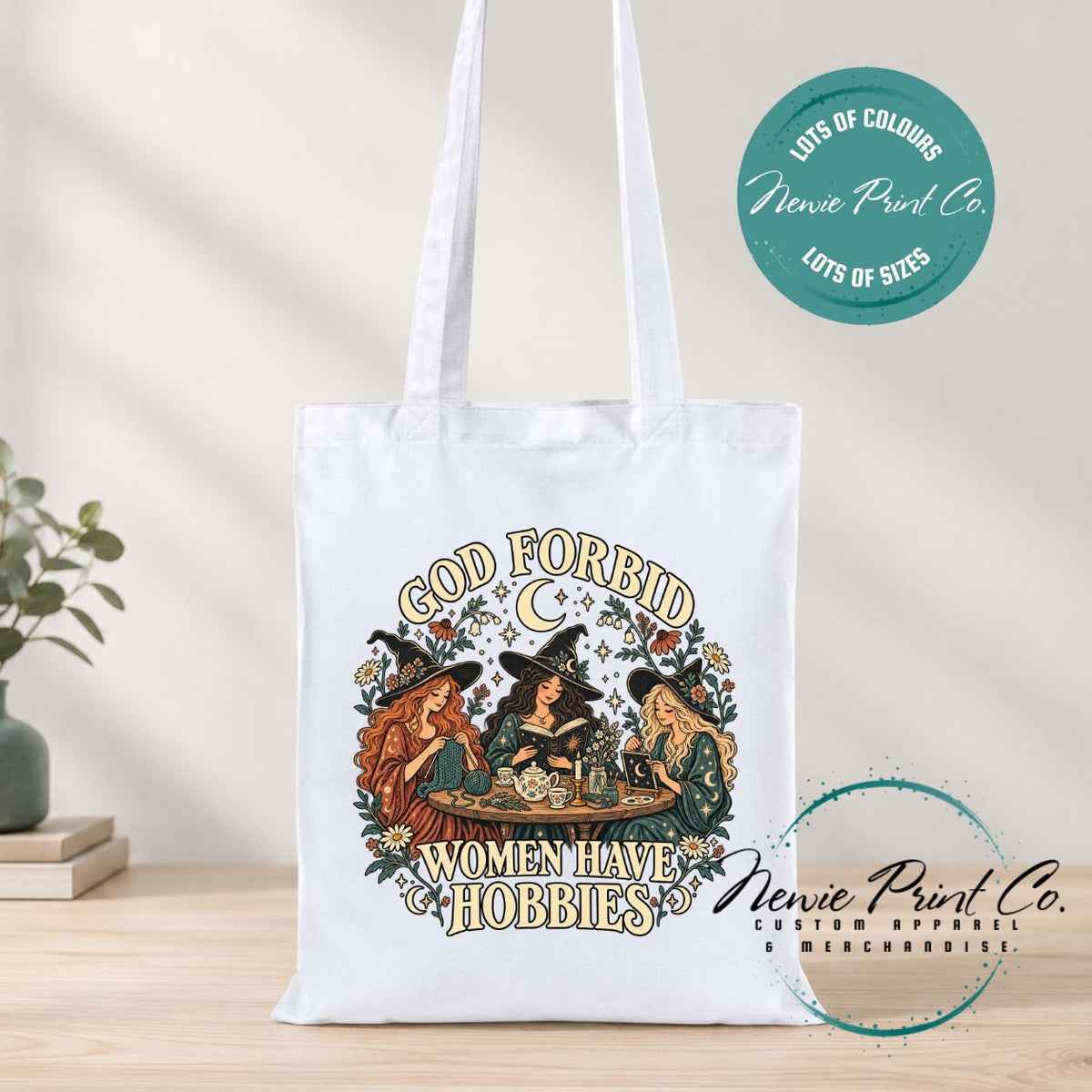 God Forbid Women Have Hobbies Tote Bag, Reading Witches Botanical Bag, Funny Witch Gift, Cottagecore Book Bag