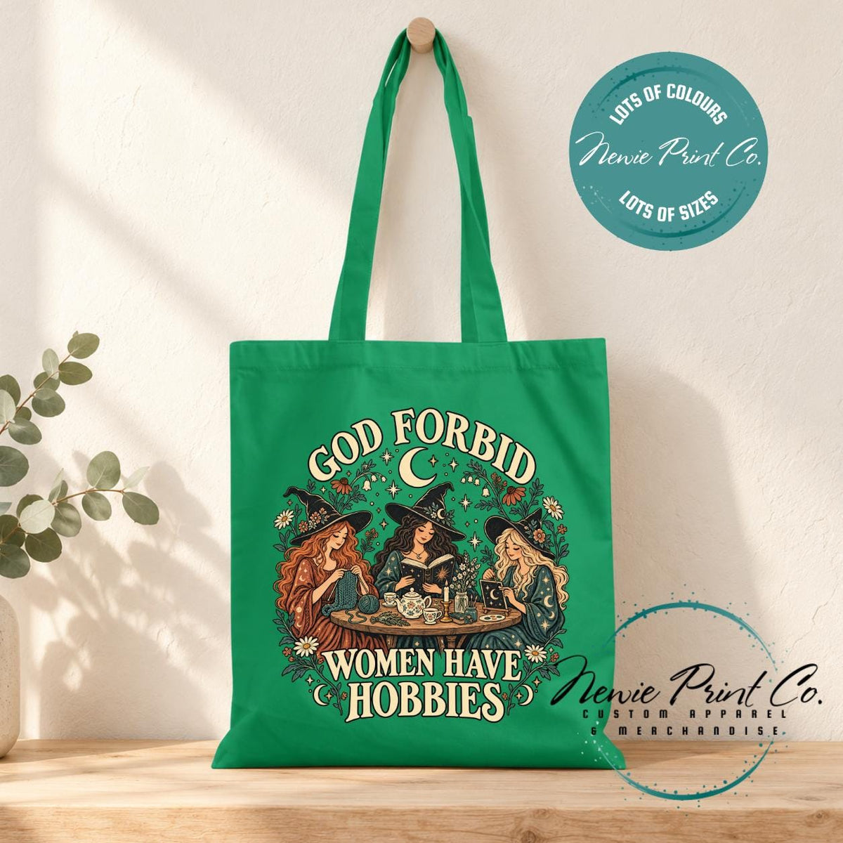 God Forbid Women Have Hobbies Tote Bag, Reading Witches Botanical Bag, Funny Witch Gift, Cottagecore Book Bag