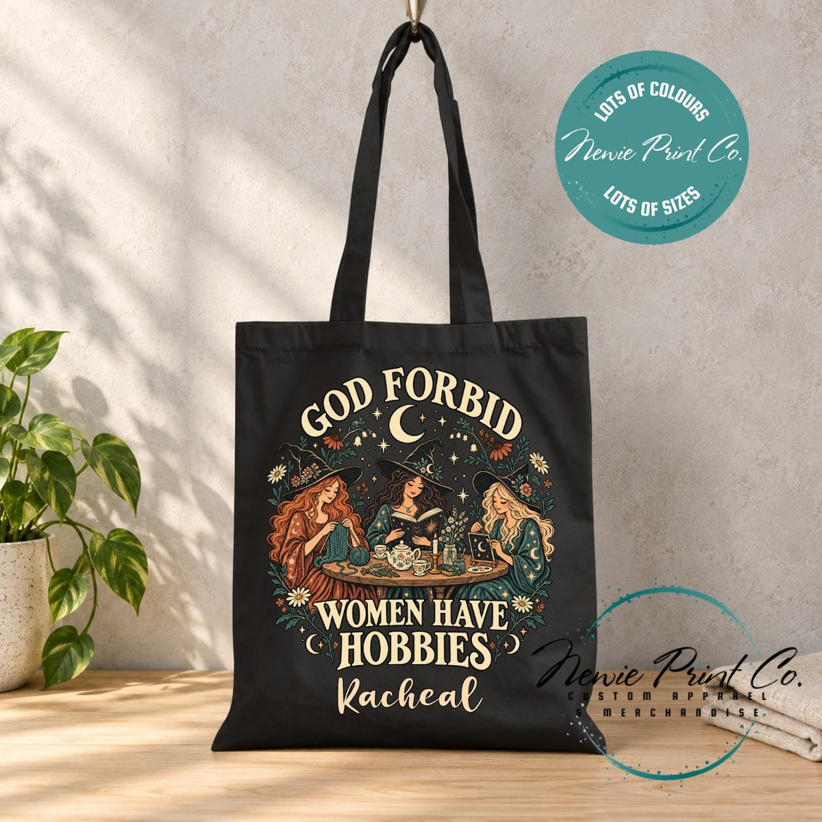 God Forbid Women Have Hobbies Tote Bag, Reading Witches Botanical Bag, Funny Witch Gift, Cottagecore Book Bag