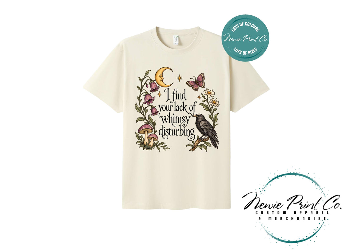 I Find Your Lack of Whimsy Disturbing Shirt, Botanical Raven T-Shirt, Cottagecore Mushroom Tee, Whimsical Gift