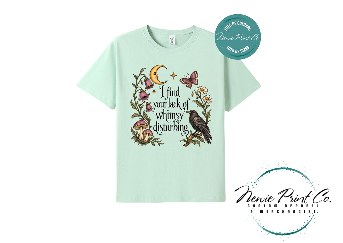 I Find Your Lack of Whimsy Disturbing Shirt, Botanical Raven T-Shirt, Cottagecore Mushroom Tee, Whimsical Gift