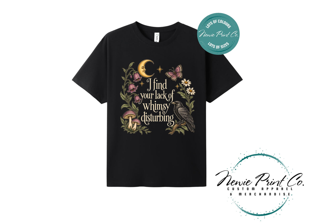 I Find Your Lack of Whimsy Disturbing Shirt, Botanical Raven T-Shirt, Cottagecore Mushroom Tee, Whimsical Gift