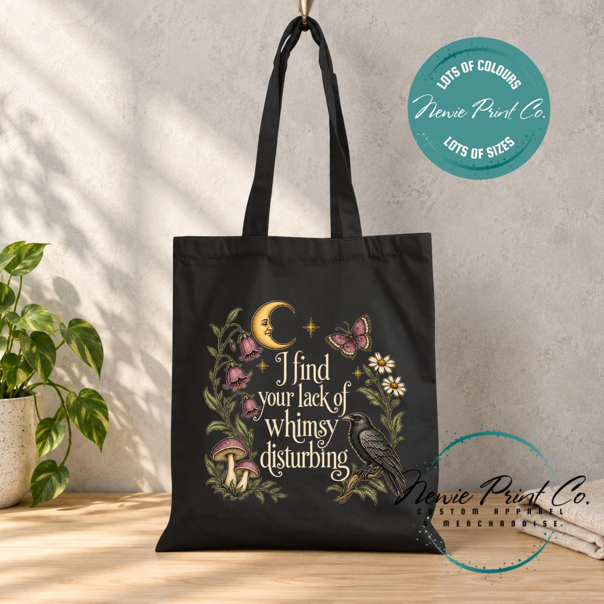 I Find Your Lack of Whimsy Disturbing, Cottagecore library bag, fairycore book bag, botanical tote