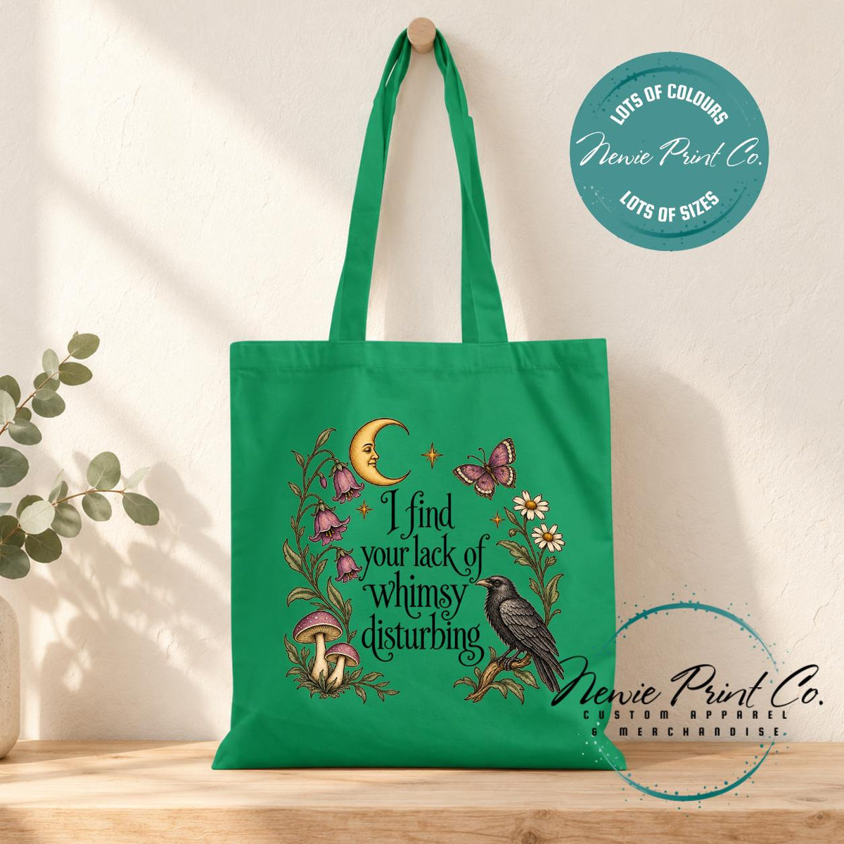 I Find Your Lack of Whimsy Disturbing, Cottagecore library bag, fairycore book bag, botanical tote