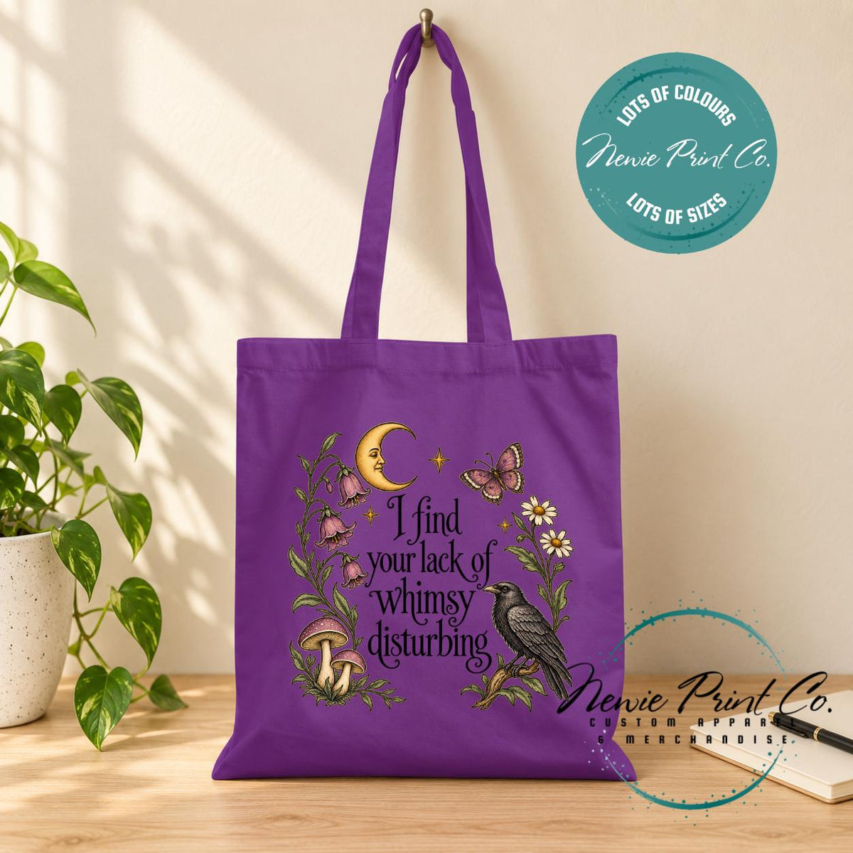 I Find Your Lack of Whimsy Disturbing, Cottagecore library bag, fairycore book bag, botanical tote