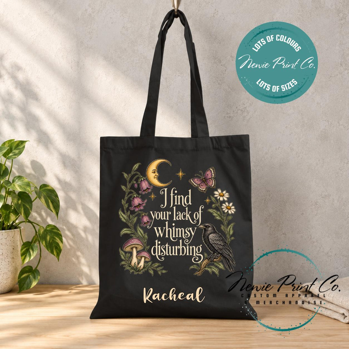 I Find Your Lack of Whimsy Disturbing, Cottagecore library bag, fairycore book bag, botanical tote