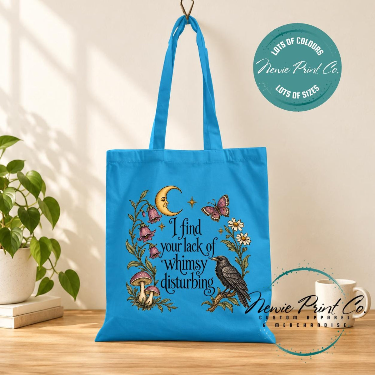 I Find Your Lack of Whimsy Disturbing, Cottagecore library bag, fairycore book bag, botanical tote