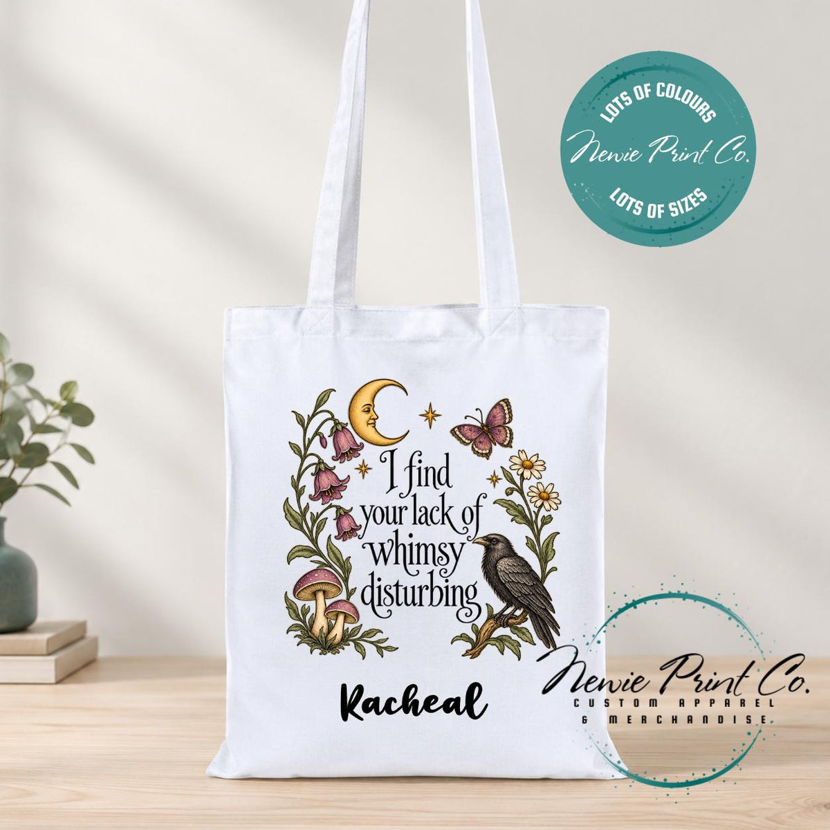 I Find Your Lack of Whimsy Disturbing, Cottagecore library bag, fairycore book bag, botanical tote
