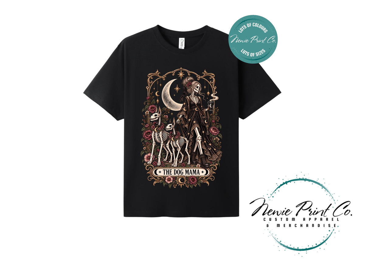 Dog Mama Skeleton T-Shirt, Gothic Dog Mum Tee, Tarot Lover Shirt, Witchy Dog Lover Gift, Alternative Graphic Tee