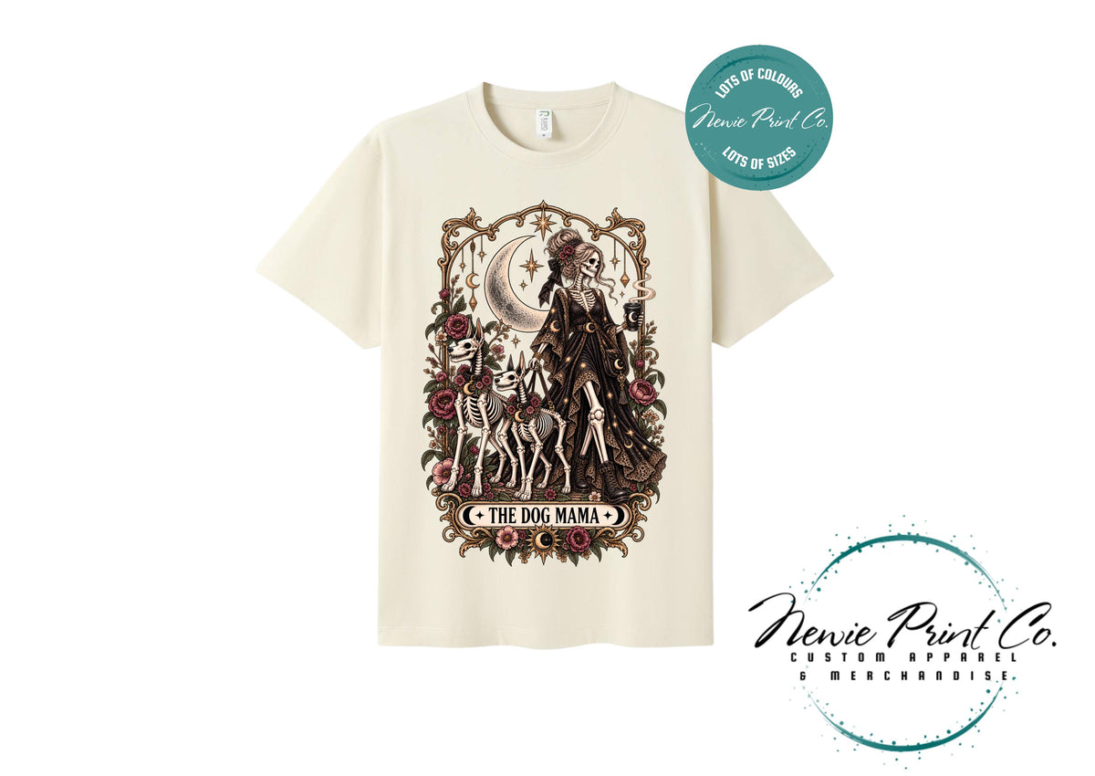 Dog Mama Skeleton T-Shirt, Gothic Dog Mum Tee, Tarot Lover Shirt, Witchy Dog Lover Gift, Alternative Graphic Tee