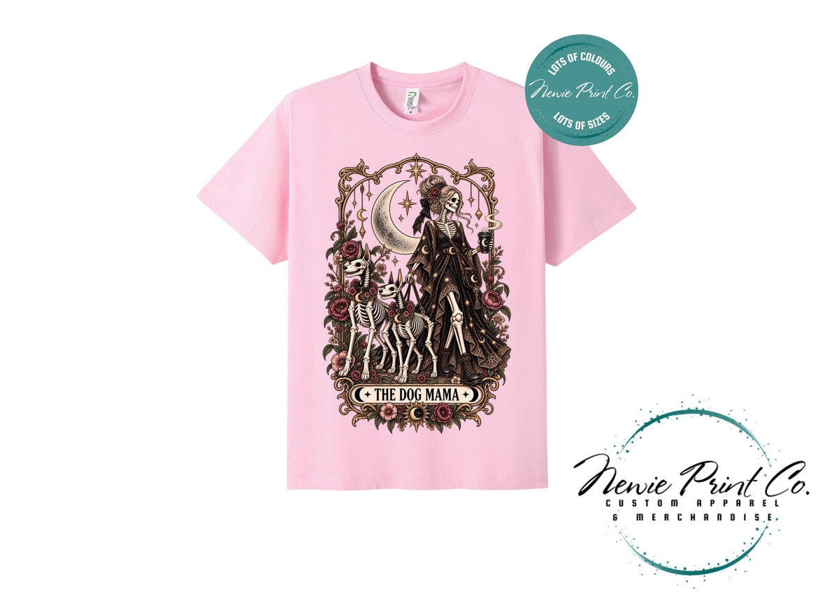 Dog Mama Skeleton T-Shirt, Gothic Dog Mum Tee, Tarot Lover Shirt, Witchy Dog Lover Gift, Alternative Graphic Tee