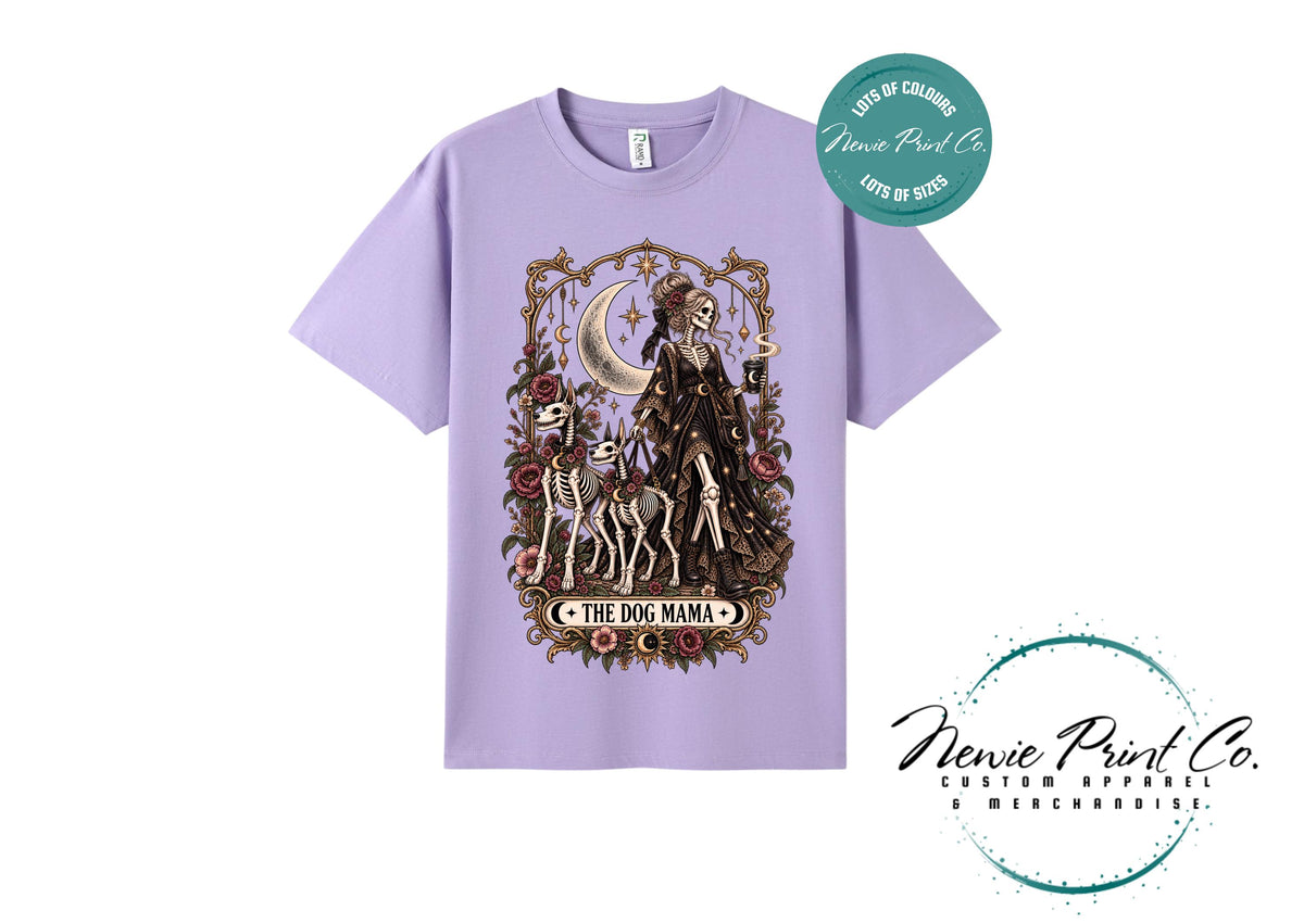 Dog Mama Skeleton T-Shirt, Gothic Dog Mum Tee, Tarot Lover Shirt, Witchy Dog Lover Gift, Alternative Graphic Tee
