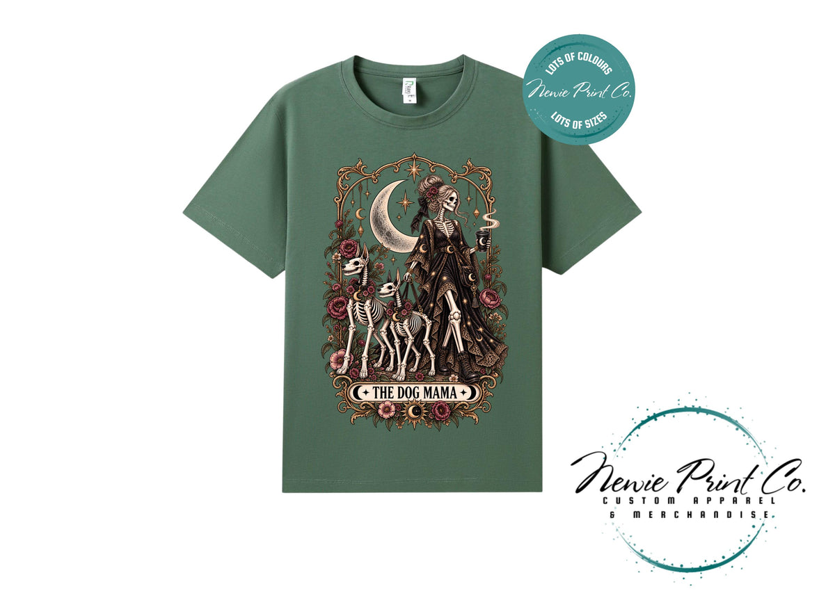 Dog Mama Skeleton T-Shirt, Gothic Dog Mum Tee, Tarot Lover Shirt, Witchy Dog Lover Gift, Alternative Graphic Tee