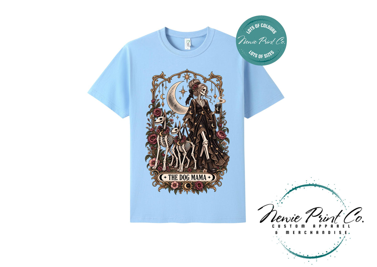 Dog Mama Skeleton T-Shirt, Gothic Dog Mum Tee, Tarot Lover Shirt, Witchy Dog Lover Gift, Alternative Graphic Tee