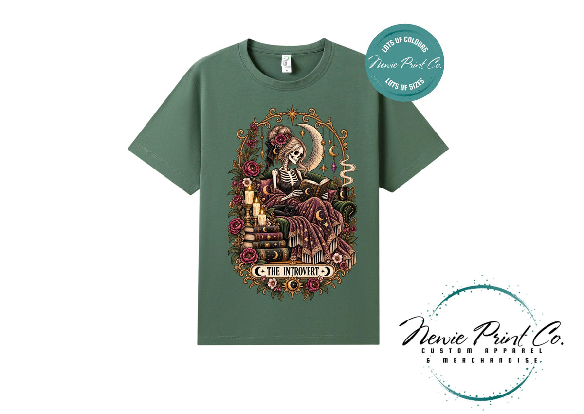 Introvert Book Lover T-Shirt, Gothic Skeleton Reading Tee, Dark Academia Shirt, Witchy Bookish Graphic Tee, Gift for Readers