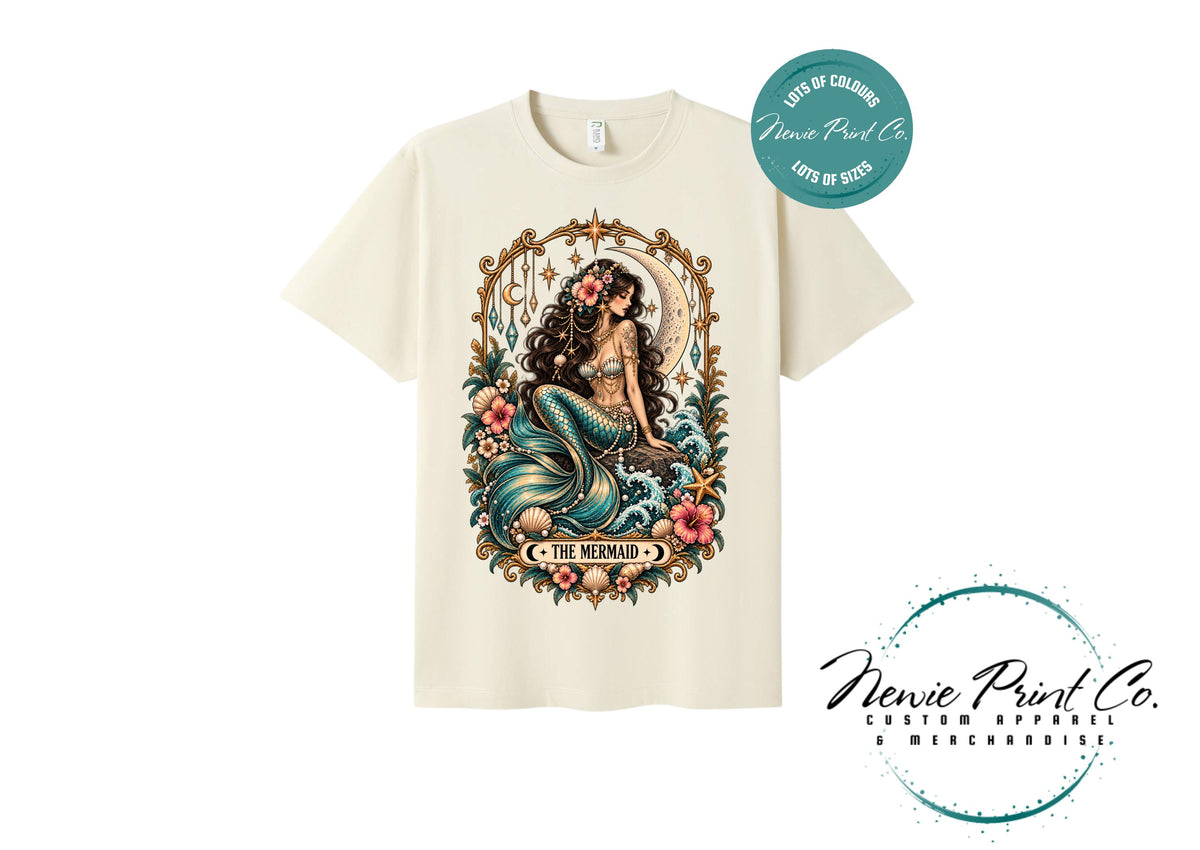 Mermaid Tarot T-Shirt, Vintage Celestial Graphic Tee, Boho Ocean Lover Shirt, Mystical Mermaid Gift