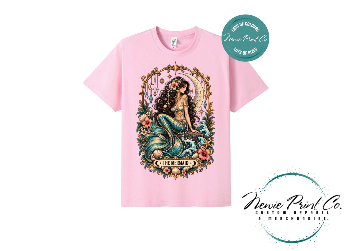 Mermaid Tarot T-Shirt, Vintage Celestial Graphic Tee, Boho Ocean Lover Shirt, Mystical Mermaid Gift