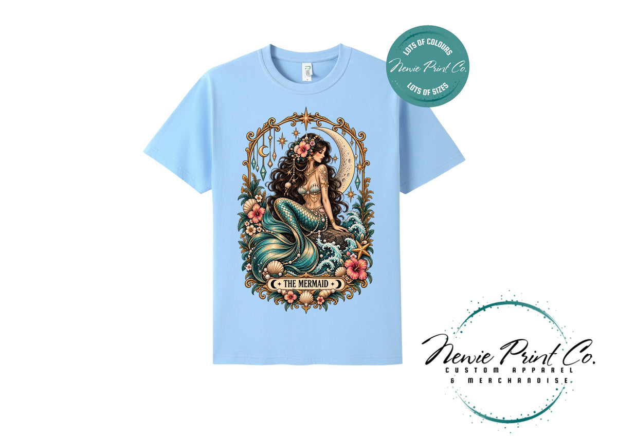 Mermaid Tarot T-Shirt, Vintage Celestial Graphic Tee, Boho Ocean Lover Shirt, Mystical Mermaid Gift