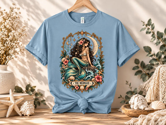 Mermaid Tarot T-Shirt, Vintage Celestial Graphic Tee, Boho Ocean Lover Shirt, Mystical Mermaid Gift