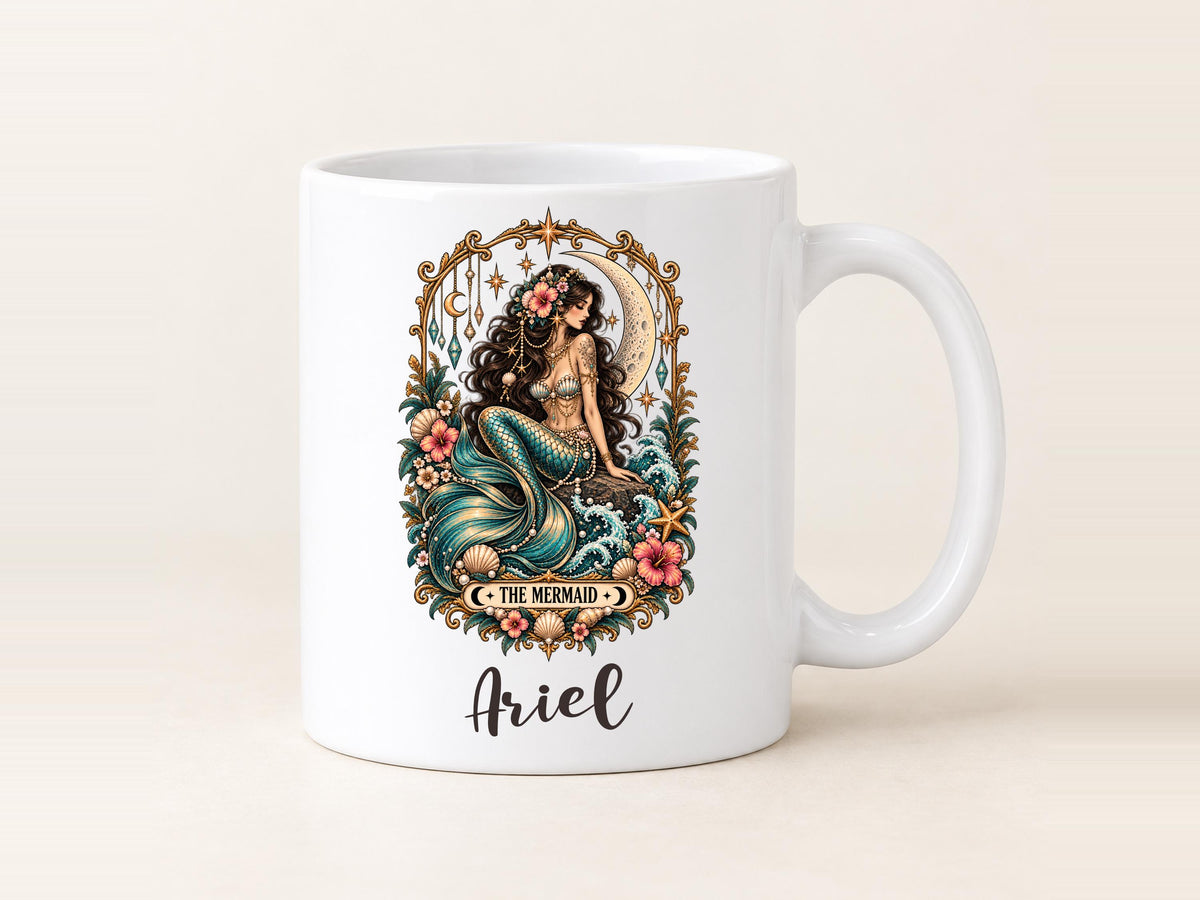 Mermaid Tarot Coffee Mug, Celestial Ocean Lover Cup, Mystical Mermaid Gift, Boho Coastal Coffee Cup