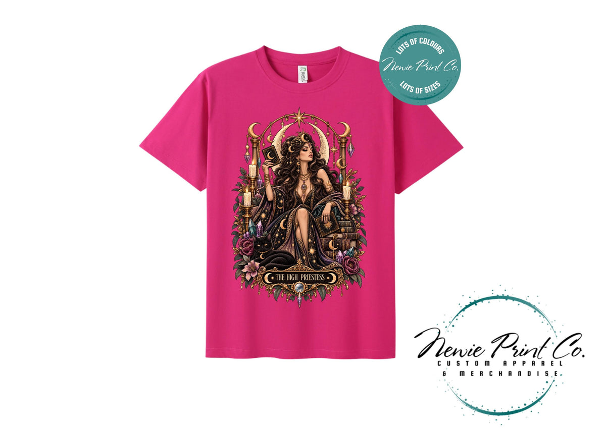 High Priestess Tarot T-Shirt, Witchy Graphic Tee, Gothic Celestial Shirt, Dark Academia Clothing, Mystical Gift for Her