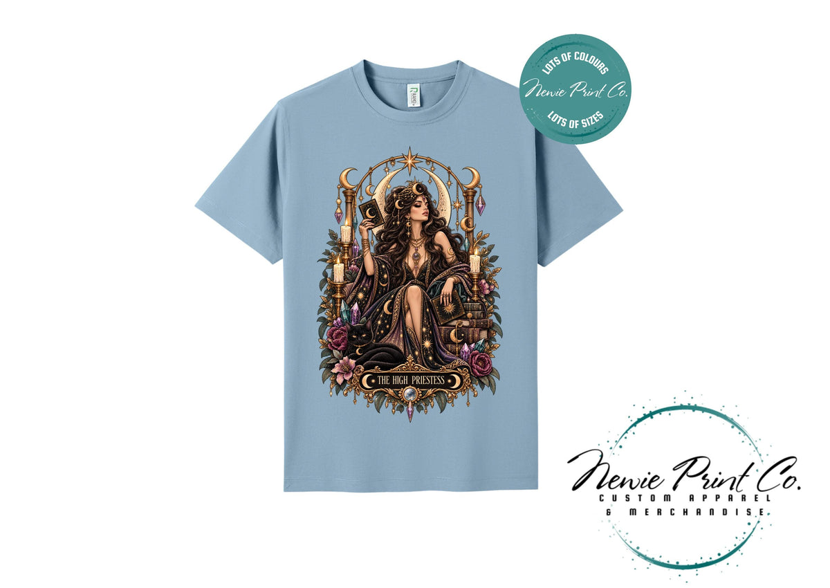 High Priestess Tarot T-Shirt, Witchy Graphic Tee, Gothic Celestial Shirt, Dark Academia Clothing, Mystical Gift for Her