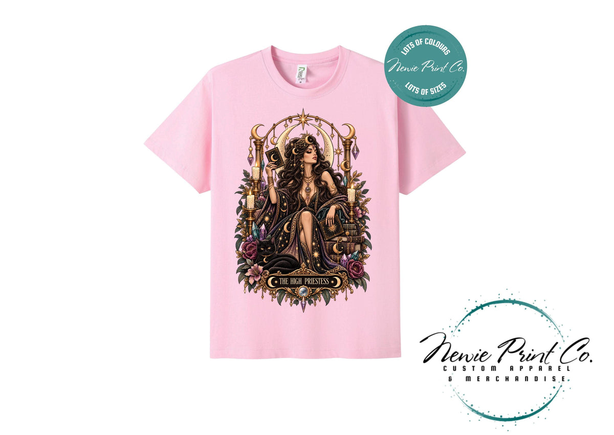 High Priestess Tarot T-Shirt, Witchy Graphic Tee, Gothic Celestial Shirt, Dark Academia Clothing, Mystical Gift for Her