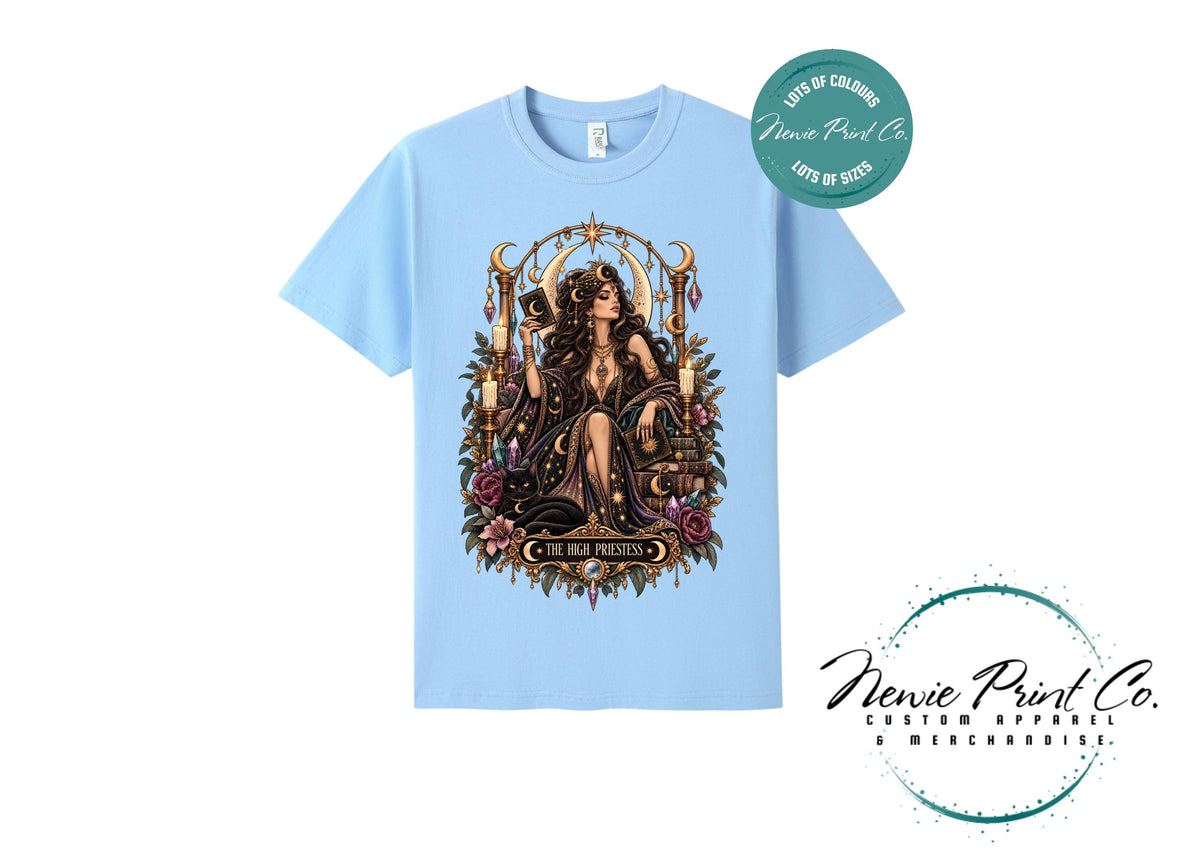 High Priestess Tarot T-Shirt, Witchy Graphic Tee, Gothic Celestial Shirt, Dark Academia Clothing, Mystical Gift for Her