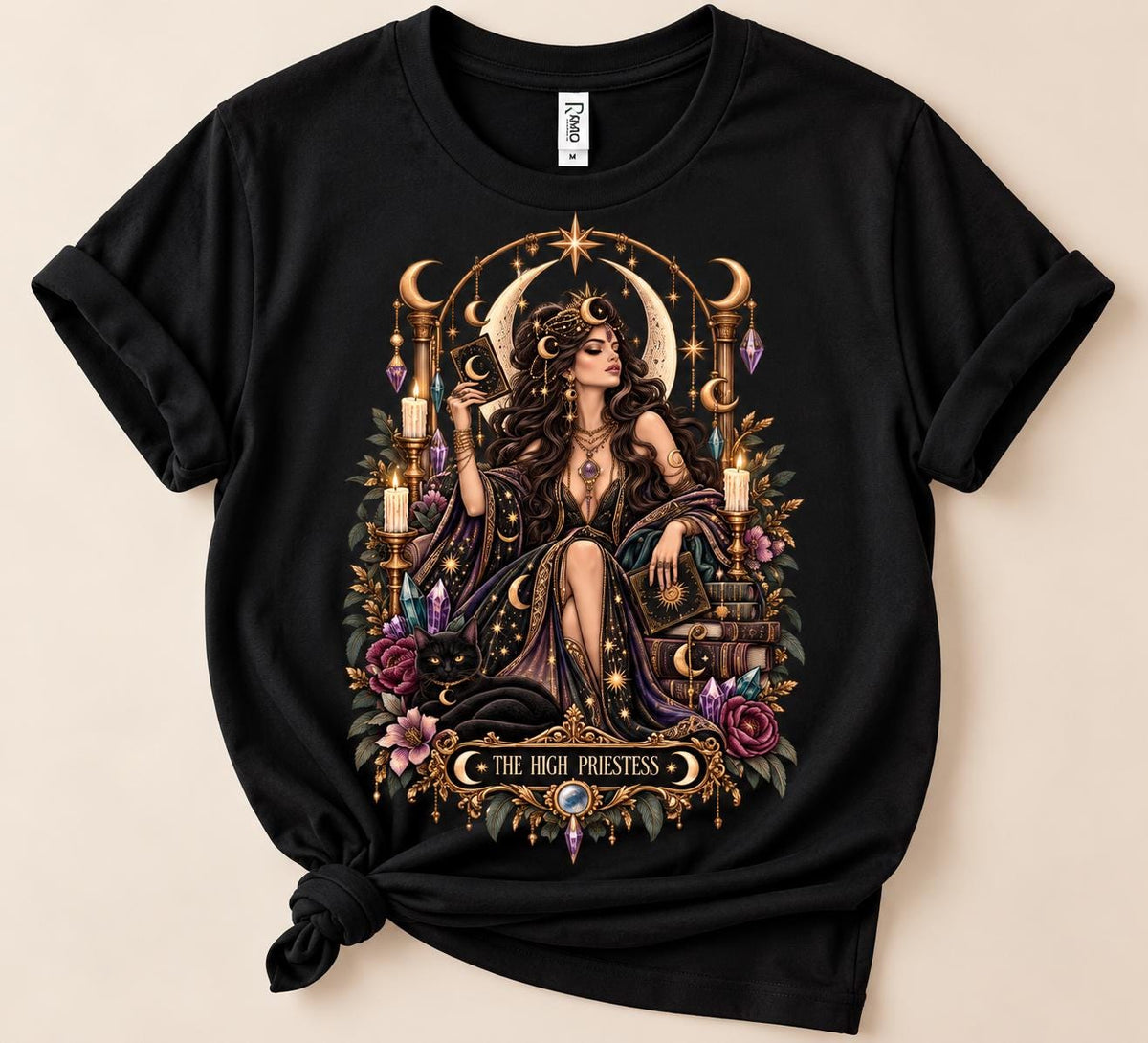 High Priestess Tarot T-Shirt, Witchy Graphic Tee, Gothic Celestial Shirt, Dark Academia Clothing, Mystical Gift for Her