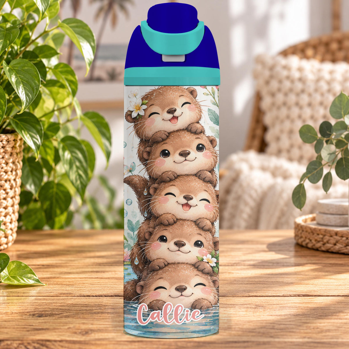 Personalised Otter Water Bottle, Insulated Kids Drink Bottle, Cute Otter Gift, Custom Name Stainless Steel Bottle, 20oz 24oz
