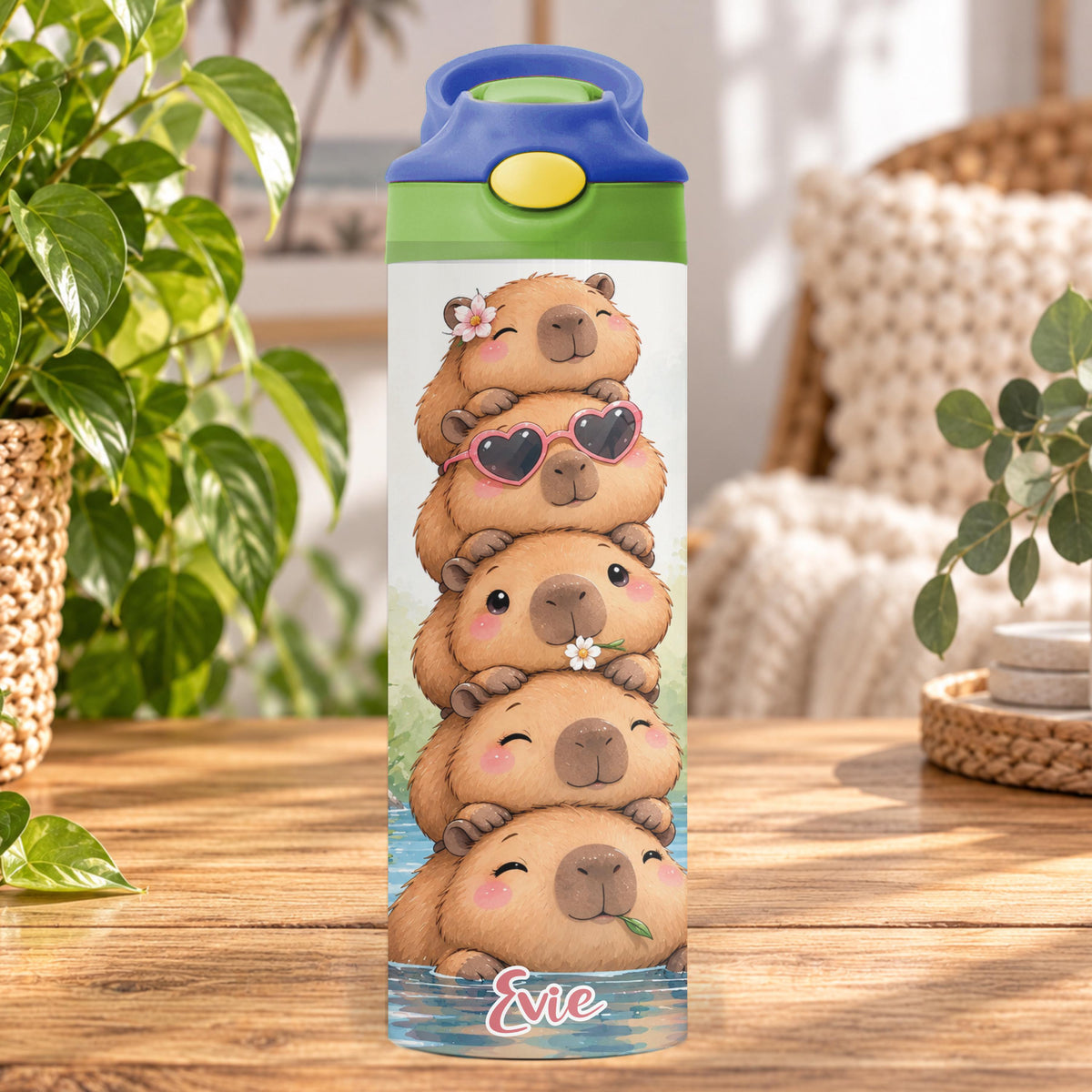 Personalised Capybara Water Bottle, Insulated Kids Drink Bottle, Cute Capybara Gift, Custom Name Stainless Steel Bottle, 20oz 24oz