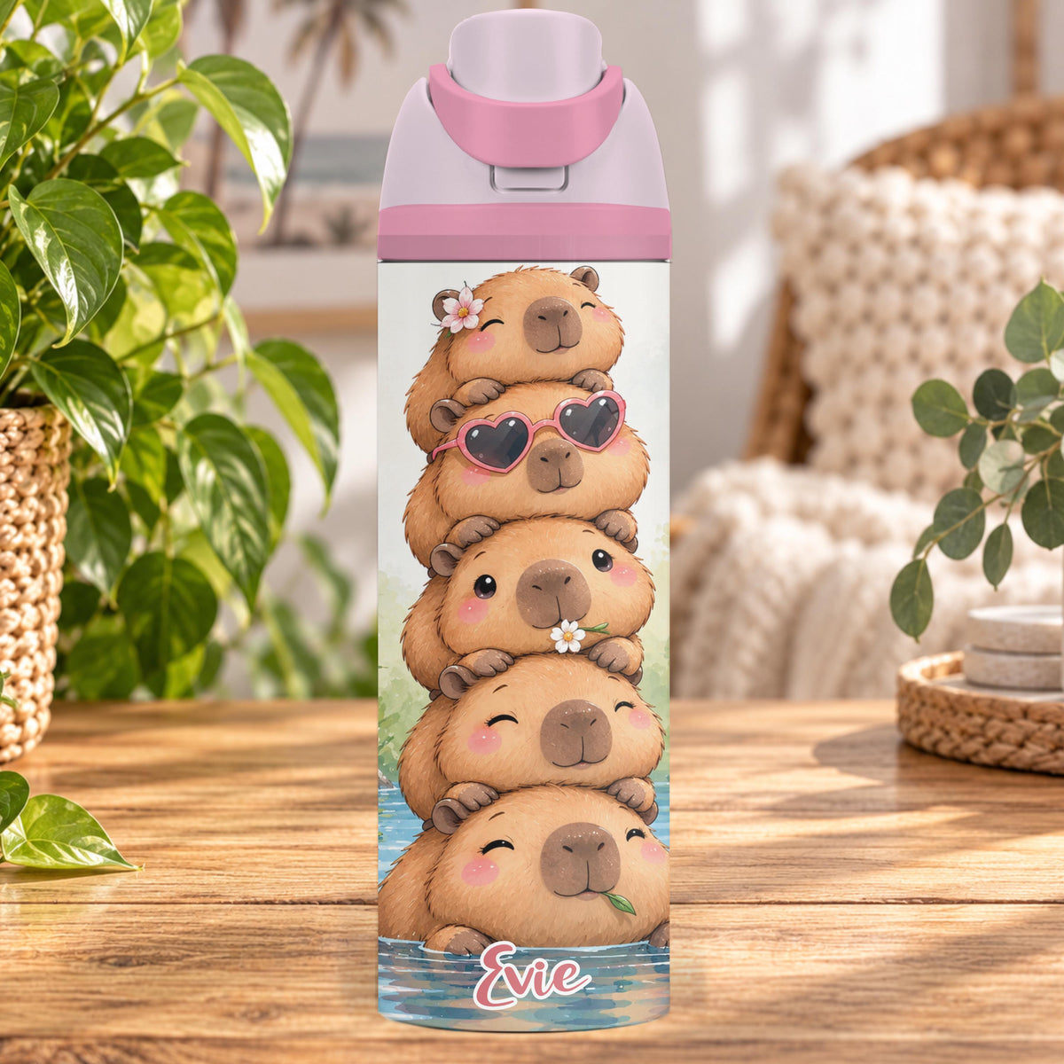 Personalised Capybara Water Bottle, Insulated Kids Drink Bottle, Cute Capybara Gift, Custom Name Stainless Steel Bottle, 20oz 24oz
