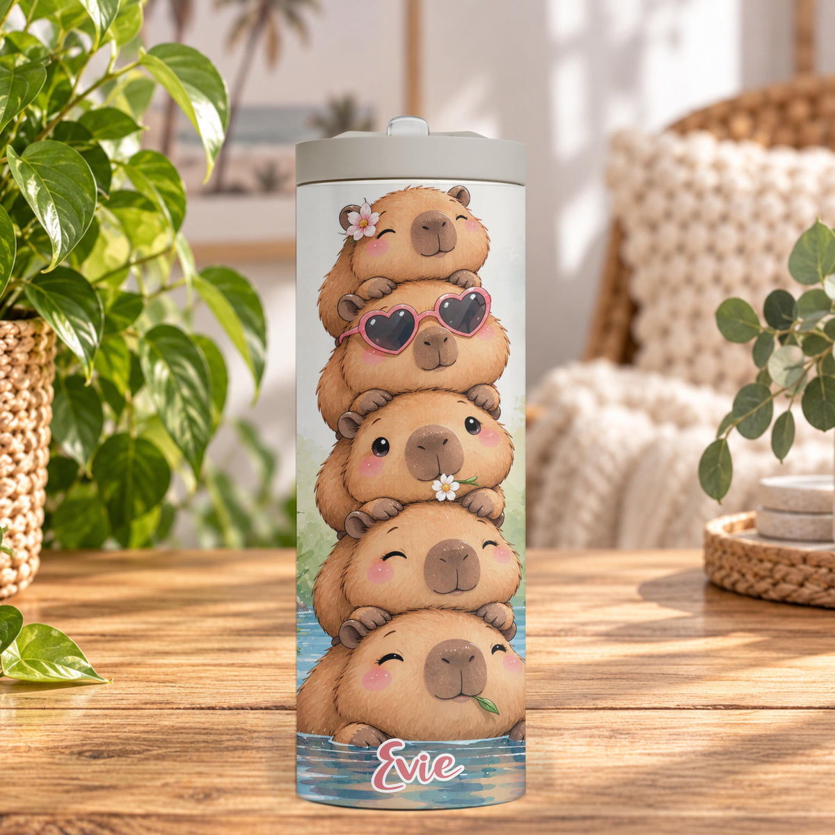 Personalised Capybara Water Bottle, Insulated Kids Drink Bottle, Cute Capybara Gift, Custom Name Stainless Steel Bottle, 20oz 24oz